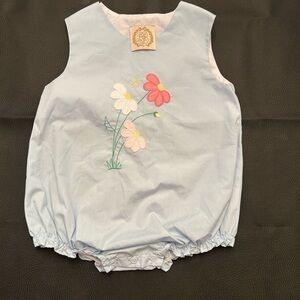 The Beaufort Bonnet Company Light Blue Floral Embroidered Bubble Romper